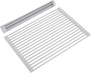 Roll up Dish Drying Rack Over The Sink Kitchen Roll up Sink Drying Rack, Portable Dish Rack Dish Drainer Silicone Coated Stainless Steel Foldable Dish Drying Rack for Kitchen Counter(17.5" x 13")