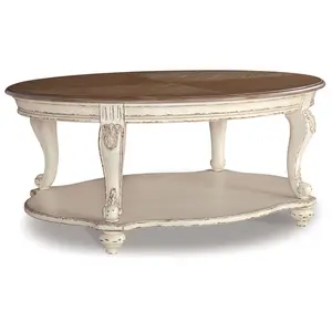 Realyn - Oval Cocktail Table - White / Brown
