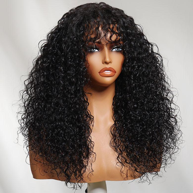 【NEW IN】Unice Boho Curly Human Hair Wig with Bangs  4X1 Lace Part Effortless Shaggy Waves Glueless Pre-Styled Wig with invisi Drawstring