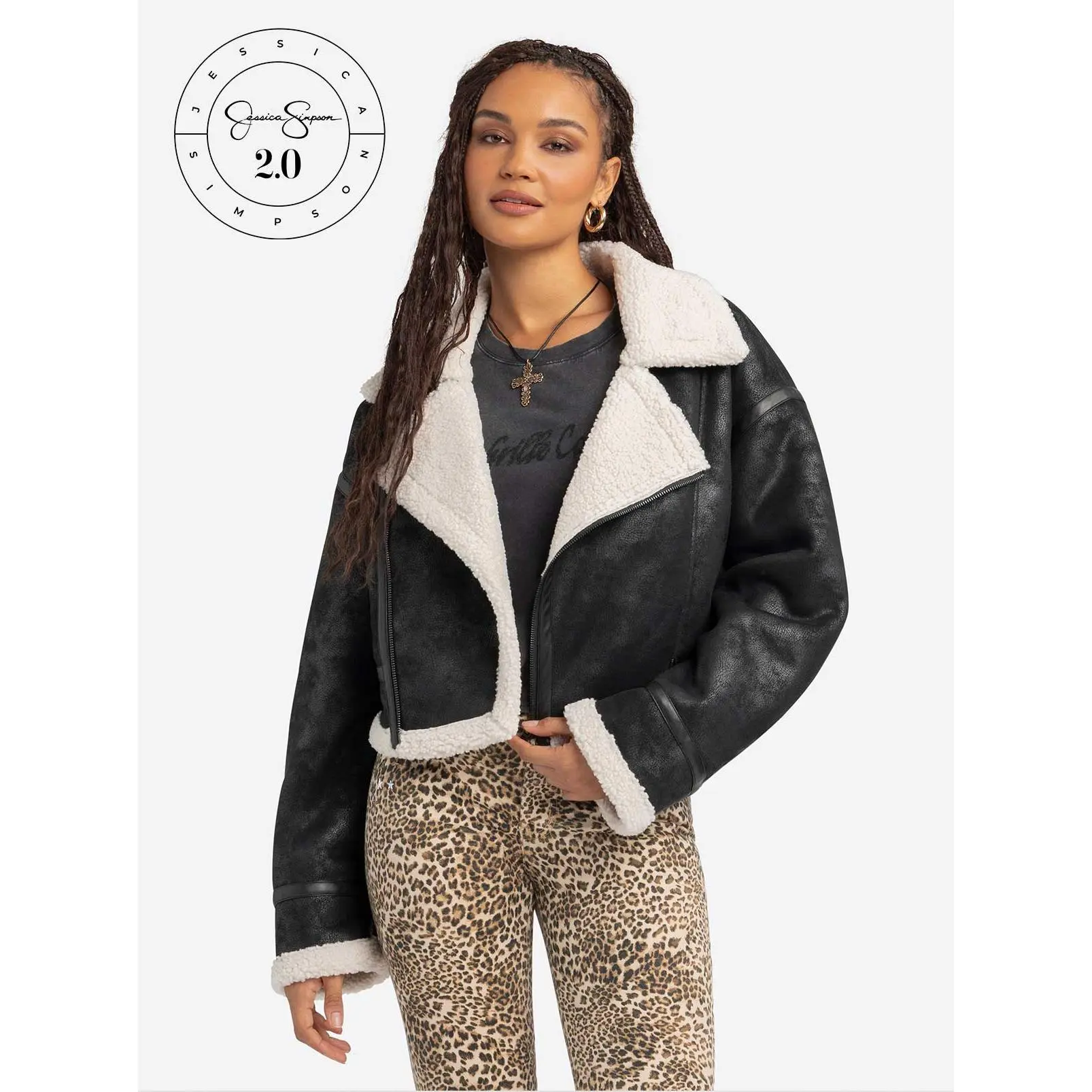Jessica Simpson 2.0 Claira Sherpa Moto Jacket in Black