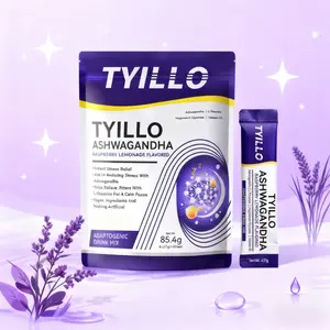 Tyillo Ashwagandha Super Calming Powder Drink Mix Raspberry Lemonade Flavor 85.4g for Relaxation Stress Relief Cognitive Function Focus Enhancement with L-theanine & Magnesium