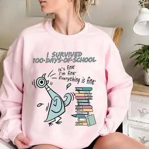 Pigeon 100 Days Of School T-Shirt - Sweatshirt - Hoodie, Elephant Piggie Hoodie, Children's Books 100 Days Sweatshirt, Teacher 100 Days Tee