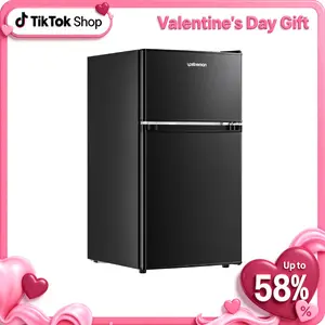 Upstreman mini fridges 3.2 Cu.Ft with Freezer Double Door Adjustable Thermostat Stainless-SD321/BD321 Quiet Energy Saving Efficient Light Removable Shelves Crisper Drawer for Dorm Office Bedroom Mini Refrigerator pantry drink fridge skincare fridge