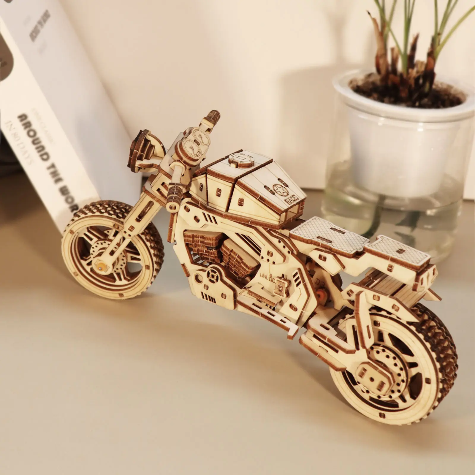 3D Wooden Motorcycle Puzzle Model Kit, Wooden Construction Craft for Handmade Building, Unique Christmas Gift (Toys & Hobbies 3-D Puzzle)