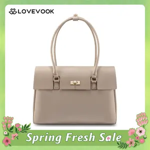 LOVEVOOK Retro Laptop Bag, Clamshell + Rotating button Design, PU Leather Women's Work Handbag Crossbody Bag, Waterproof Business Office Professional Handbag Shoulder Bag, Suitable for Most 15.6-inch Computers,TikTokShopSpringStatements