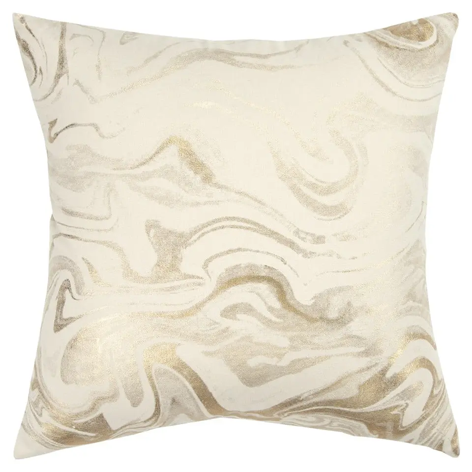Elegant 360-Degree Stand Accent Throw Pillow, Dreamy Gold & Ivory Marble Print Design, Living Room Decoration (Model 403288)