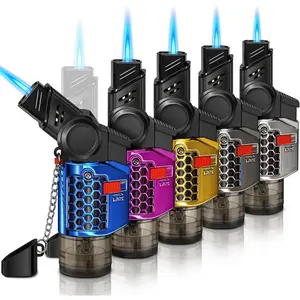 5 Pack of Lighter, 30° & 45° Rotatable Jet, with Safety Lock, Butane Gas Refill, Mini Butane Lighters for Candle, Stove, Fireplace (NO Gas)