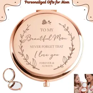 Personalized Gifts for Mom | Custom Engraved Compact Mirror, Birthday & Mother’s Day Gift Ideas, Unique Mom Gift, Basket Stuffer Keepsake