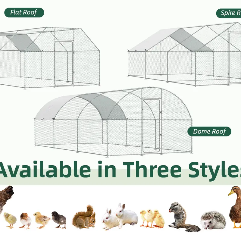 【1/2/3 packages arrived at different times】YODOLLA Spire Chicken Coop Run, Effectively Prevents Predators, Large Walk-in Metal Chicken Cage with Chain Link Fence, Suitable for 10 More Chickens