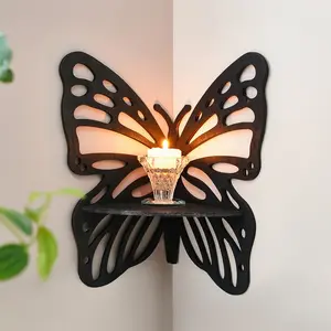 Wooden Butterfly Design Wall Shelf, 6.2x10.3 Inch Home Decor Storage Rack, Ideal for Bedroom Kitchen Wall Decoration Organizer, Wall Mounted Shelf