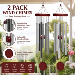 2 Pack Large Deep Tone Memorial Wind Chimes – Outdoor Sympathy Wind Chime with 6 Tuned Tubes, Personalized Gift for Garden Patio Balcony Home Remembrance