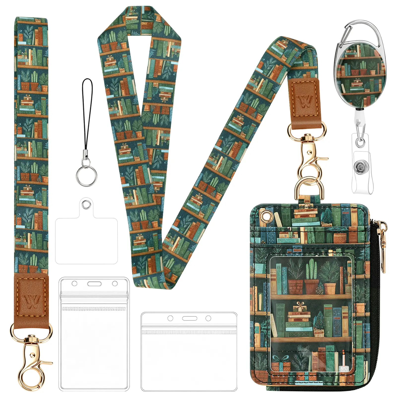 ID Badge Holder with Lanyard and Retractable Reel, Zipper Card Wallet with Clear ID Window, 2 Waterproof Card Sleeves Included