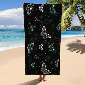 Black Celestial Butterfly Moon Star Print Beach Towel, Microfiber Quick Dry Sand Free Oversized Bath Towel, Absorbent Soft Swim Towel for Summer Vacation, Pool, Beach, Holiday, Travel, Gift for Women