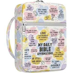 My Daily  Affirmations Cover for Women, Scripture Canvas  Bag with Handle and Zipper, Inspirational Verses Christian, Fits Standard , Church  for Mom Girls Study Use