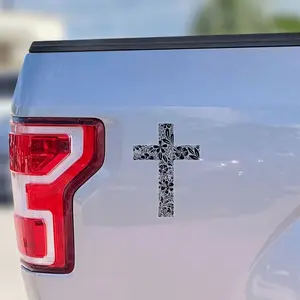 2Pcs/Set Elegant Floral Cross Car Decal - Christian Religious Vinyl  for Windows, Fuel Tank, Bumpers - Waterproof & UV Resistant Flower Cross Auto Decor for Women, Black - 5" x 3.62" sticker motorcycle fathersdaygift Smooth Surface Retro drive safe
