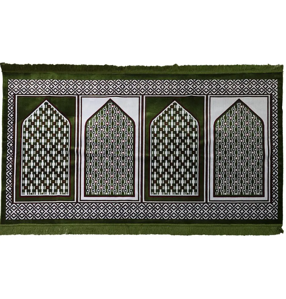 Wide 4 Person Masjid Prayer Rug - Geometric Green