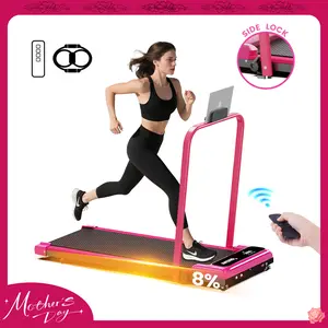 【New Arrival】YAGUD Electric Folding Treadmill with Handrail, Low-Noise Motor – 265lbs Weight Capacity Spacious Belt Walking Pad, Dual Shock Absorption, Remote Control & Wheels for Easy Moving – Includes Free Resistance Bands and Remote