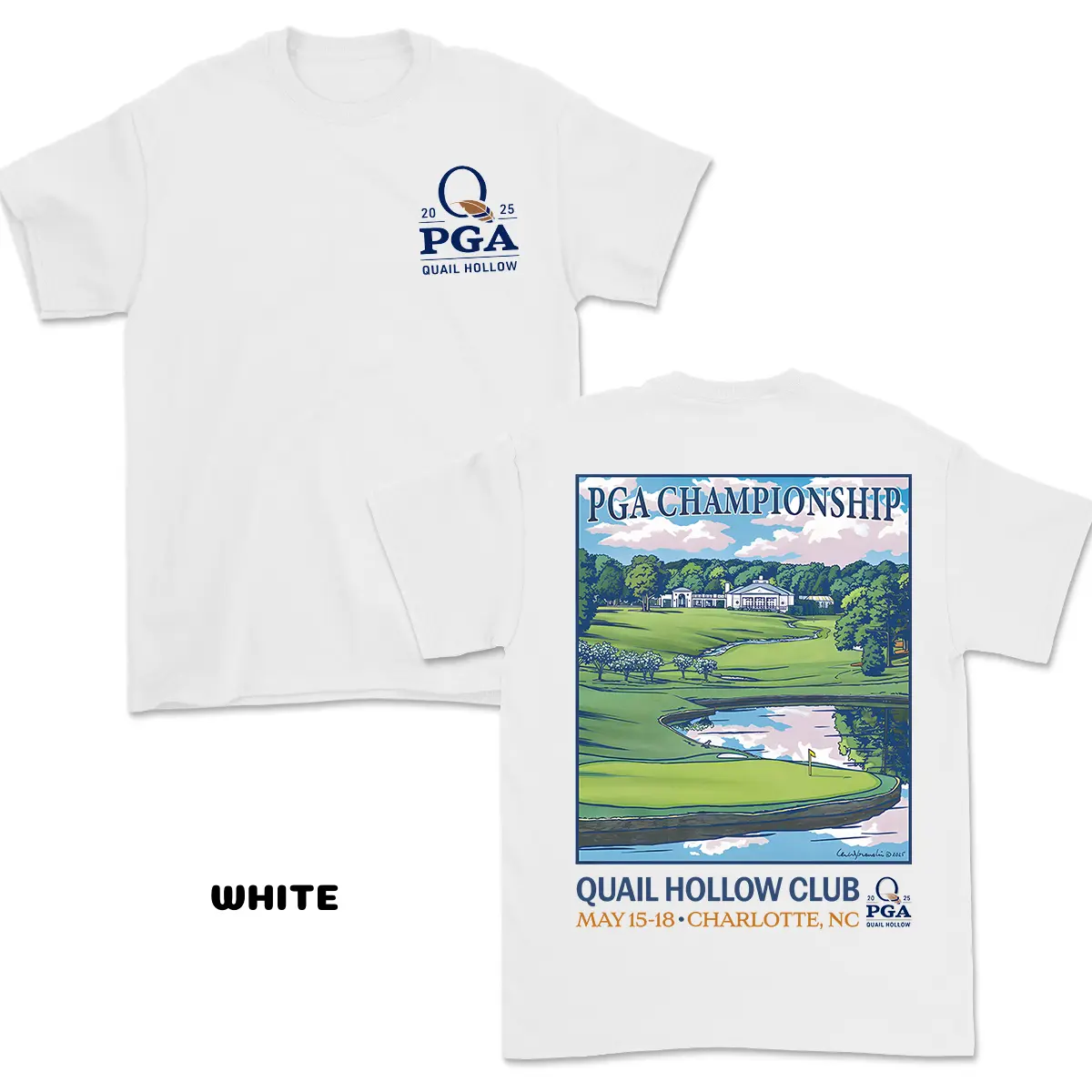 Men's Tshirt with 2025 PGA Championship Quail Hollow Print, Breathable Shortsleeve Top for Golf Lovers, Mens Gifts for Valentines Day & Chinese New Year