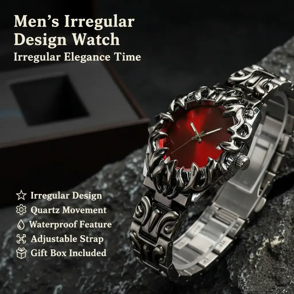 LIBIS Men's Watch MUKUO Natural Nail Carving Euro-American Style Irregular Design Movement Quartz Waterproof Bracelet Gift Box & Strap Adjustment Tool Watches