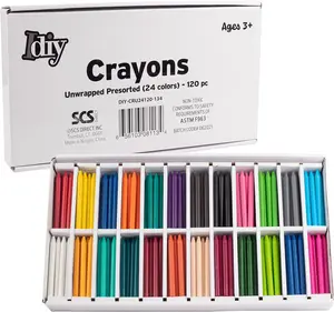 SCS Direct IDIY Unwrapped Bulk Wax Crayons (Pre-sorted 120 ct, 5 each of 24 colors) - No Paper, Safety Tested, For Kids, Teachers, Art Classrooms, School Supplies and Melting Craft Projects