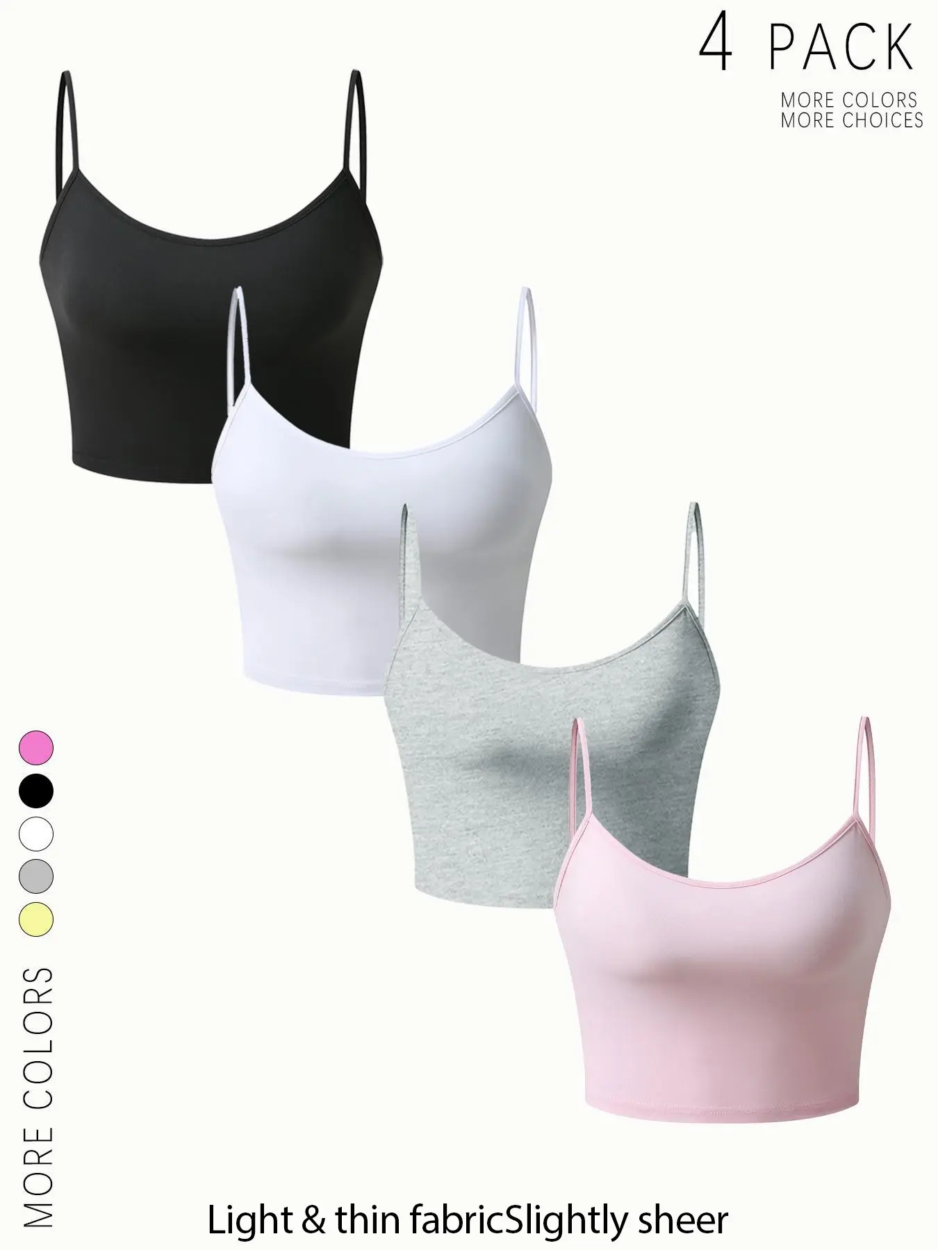 Women's 4 Pack Spaghetti Strap Crop Cami Tops Trendy Y2K Basic, Lightweight, Casual Layering Camisole, Slim Fit Sleeveless Tank Tops for Summer Streetwear Going Out Casual Layered Tops for Teen Girls Beach Party Outfits Multiple Colors