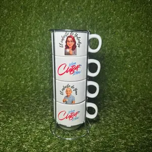 Cuba Coffee Mugs 4-Piece Set 6oz with Cartoon & Cuba Logo for Cuban Espresso Fans