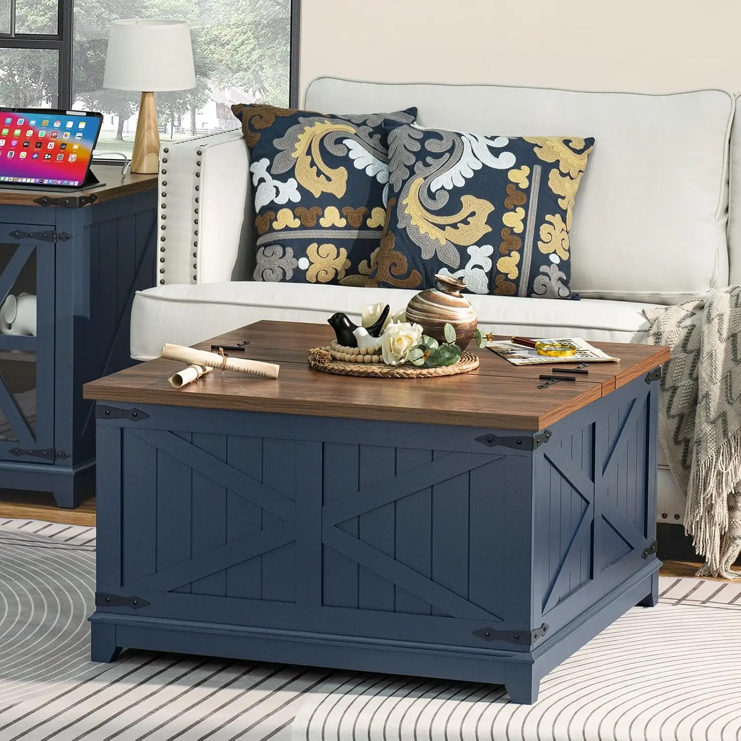 【Limited time deal】BM-CBX Farmhouse Coffee Table with Hidden Storage ...