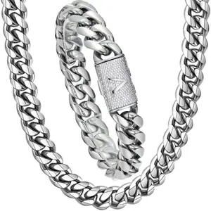 14mm Iced Cuban Chain Necklace | A-Z Letter Clasp | Free Bracelet Included | Hip Hop Gold Plated Drip Jewelry