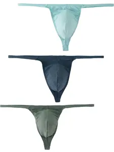 3pcs Men's Ultra-Thin Striped Underwear Set, Transparent Elastic Fashion Briefs, Breathable Comfort Summer Shorts, 3-Pack, Breathable Comfy Underwear