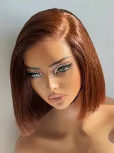 180% Density Short Bob Wig | 13x4 Lace Front Wig | Chocolate Brown Straight Style | Premium Blend of Human Hair & Heat-Resistant Synthetic Fibers | Pre-Plucked Hairline with Baby Hairs | Natural-Looking Hairline | 13x4 HD Transparent Lace Front | Human Ha