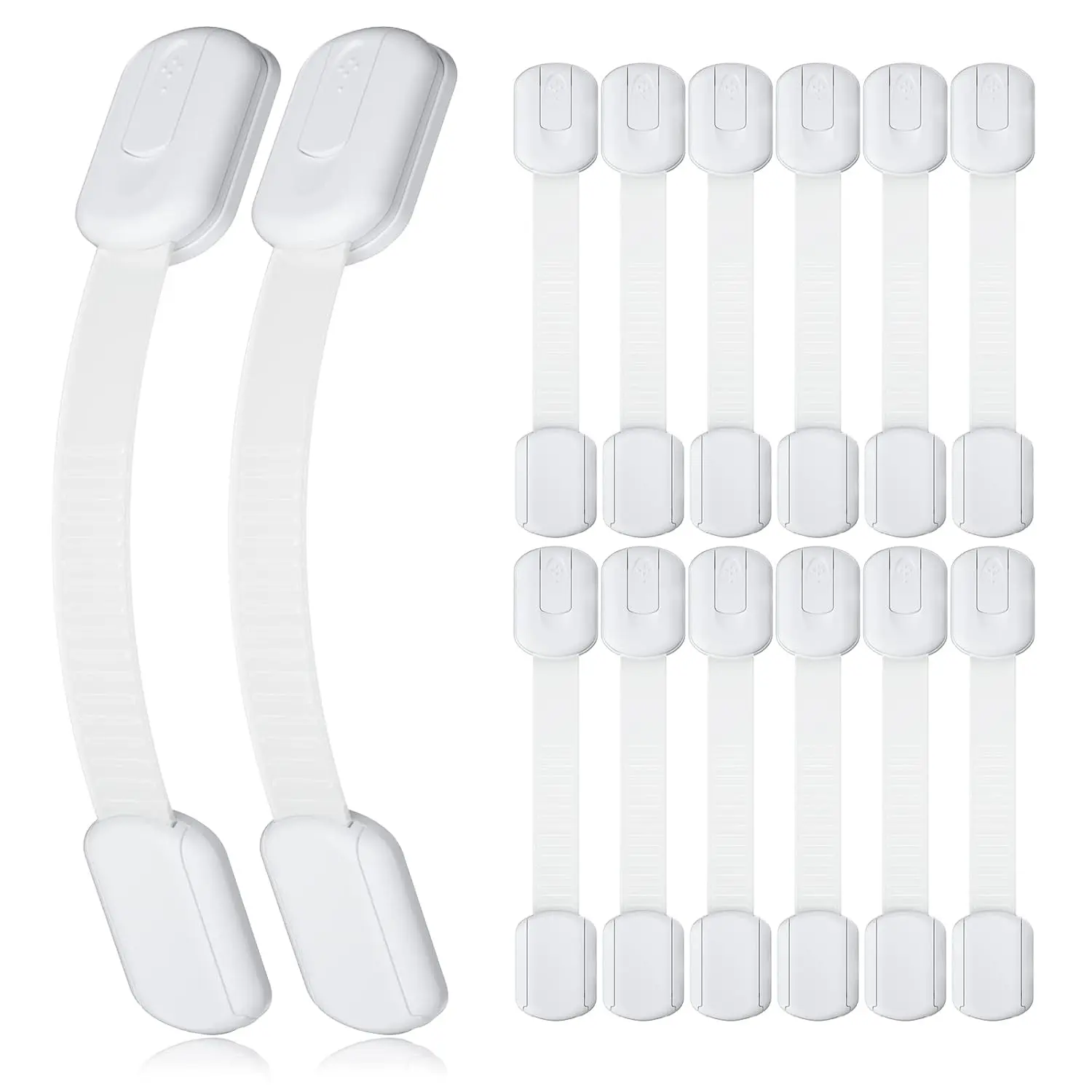 14-Pack Durable Babyproofing Childproofing Drawer Locks - No Tools Required Premium ABS Material, Adjustable Straps with 12 Extra 3M Adhesives, No-Drilling for Cabinets Drawers (Suitable for 0-2 Years)