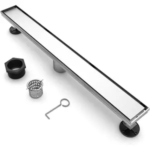 24 Inch Linear Shower Drain, Rectangle Shower Floor Drain with 2-in-1 Flat & Tile Insert Cover, 304 Stainless Steel Bathroom Drains with Hair Catcher and Leveling  (Brushed Nickel)