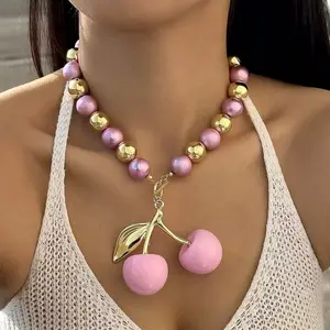 Fashion Women'S Pearl Necklace Y2K Fruit Big Cherry Pendant Versatile Everyday High Jewelry