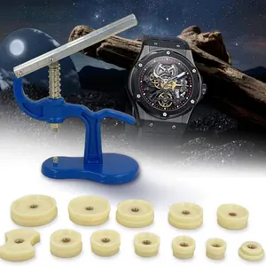 Watchmaker Tool Set - 18-50mm Watch Press, Back Case Closer, Crystal Glass Fitting with Hardware Handle, Blue, for Battery Replacing and Watch Repairing