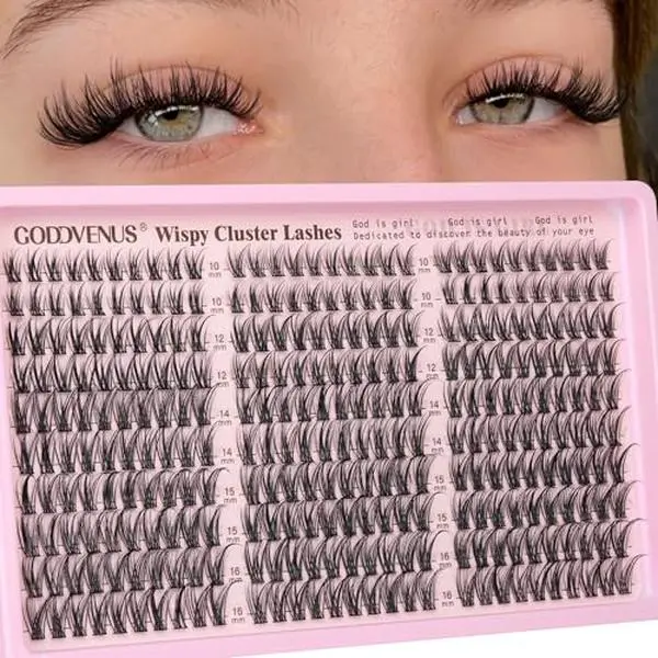 Goddvenus Eyelash Extensions Wispy Natural DIY C Curl Individual Lashes Clusters Black 10-16mm 300pcs