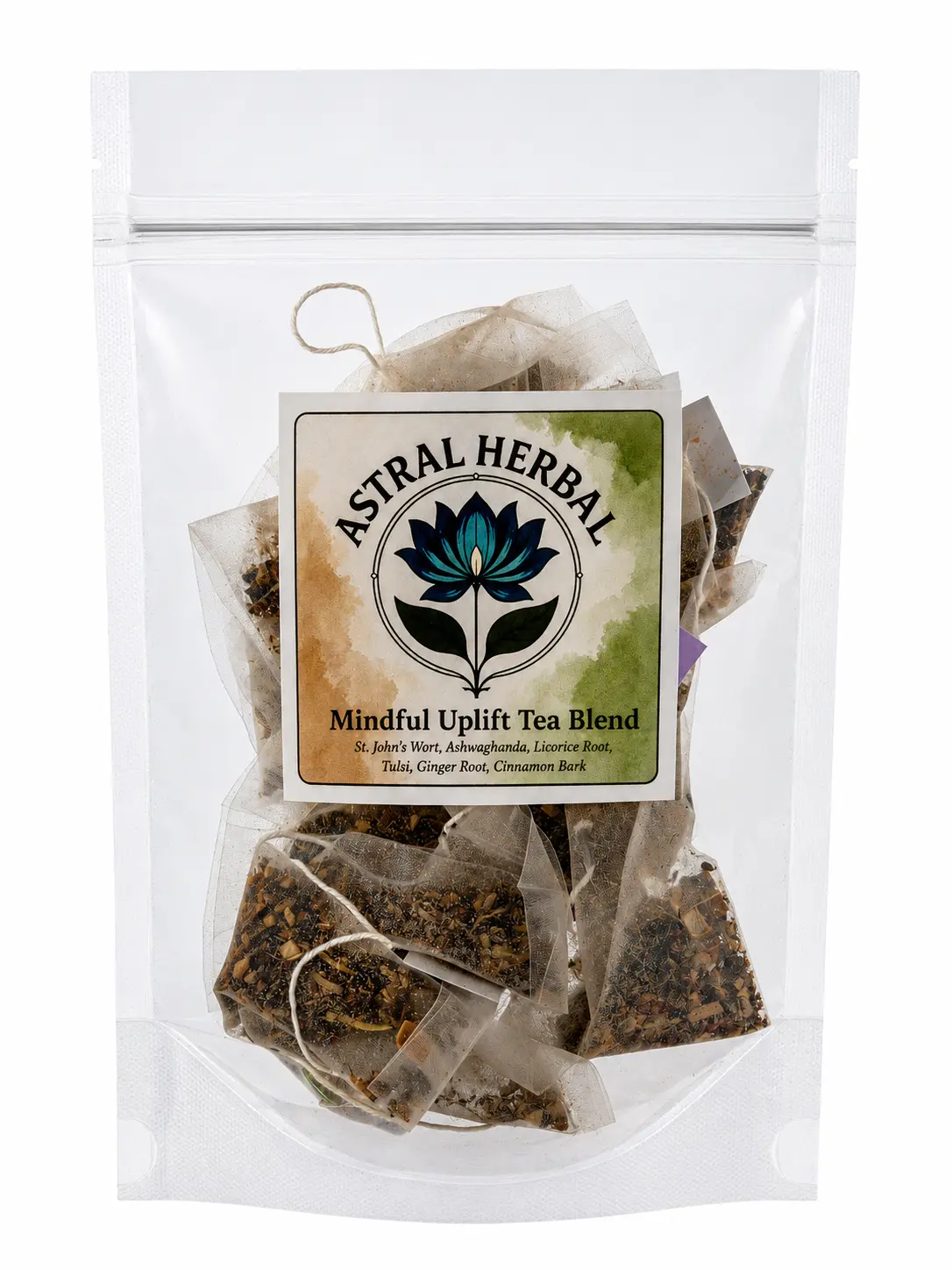 Mindful Uplift Pyramid Tea Bags - Ashwaghanda, St. John's Wort, Tulsi & More