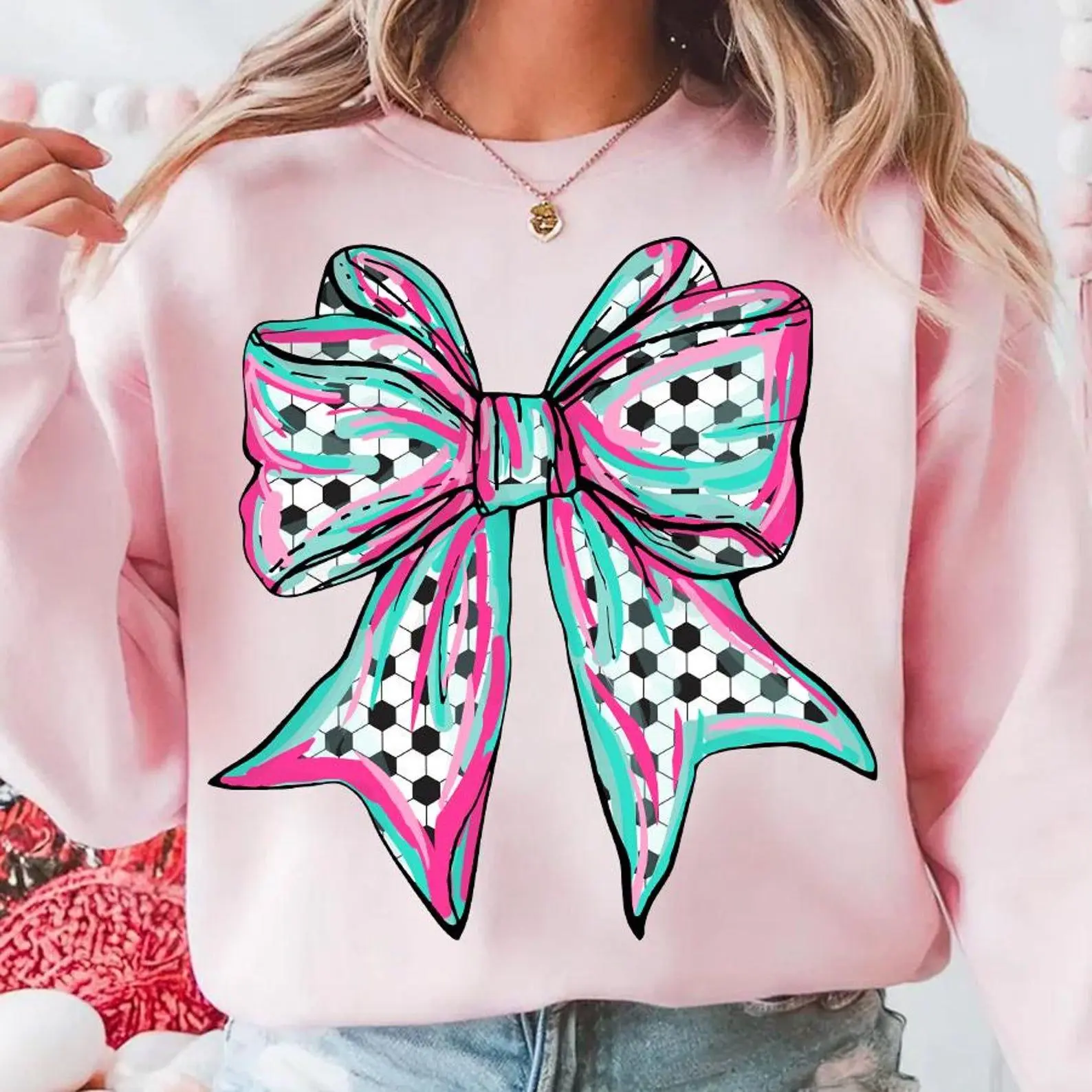 Soccer Coquette Bow Crewneck Sweatshirt, Brushstroke Soccer Coquette Sweater, Game Day Soccer Bow Mama Pullovers, Sports Mom Shirt