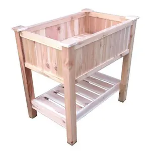 Pharmtec  Cedar Raised Container Garden Planter with Bottom Shelf - Small