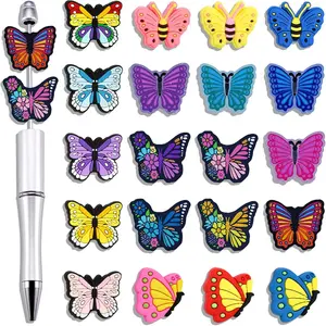 20 count Butterfly  Focal Beads, Colorful Butterfly Focal Beads Decoration Beautiful  Bead for Pens  Making Lanyard Necklace Bracelet  Accessories Handmade Crafts