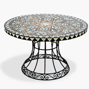 Round Dining Table with Moroccan Zelij and Metal Base - Handmade in Morocco