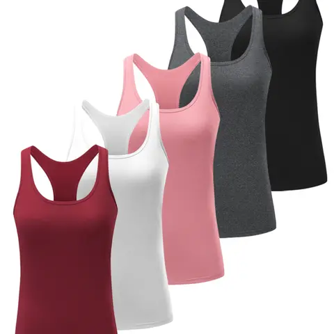 Women's 5-Pack Workout Tank Tops - Athletic Racerback Compression Sleeveless Fitness Vest Shirts, Casual Sporty Fitted, Dry Fit Performance, Breathable, Flexible, Back-View Sexy, Gym & Yoga Exercise Activewear, Daily Wear Sportswear