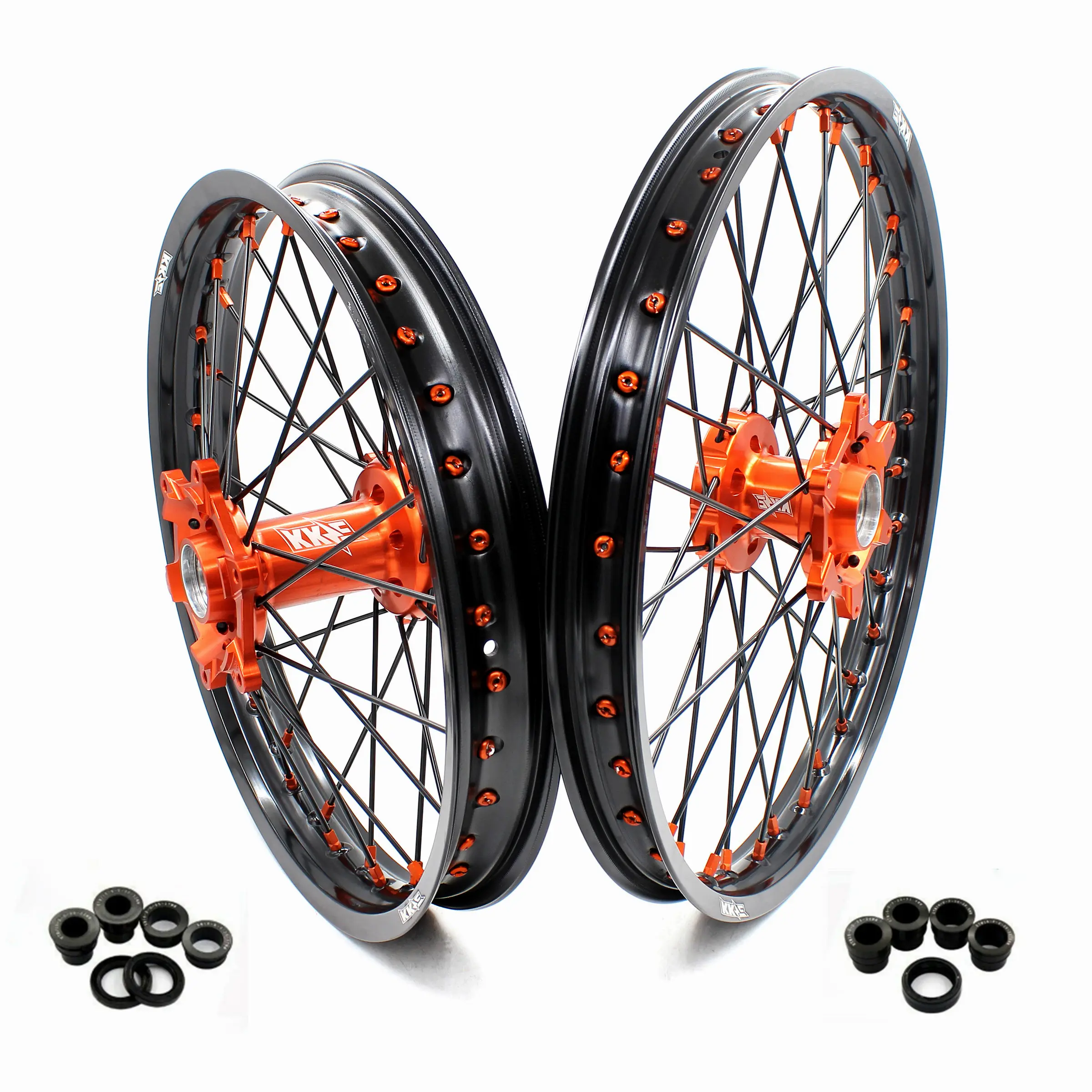 KKE 21/19 CNC Wheels Rims Orange Hubs for KTM SX SX-F XCW EXC EXC-F EXC-W 2003-2026 Husqvarna Husaberg 7050T6 Aluminum Spoke 304 Stainless Steel