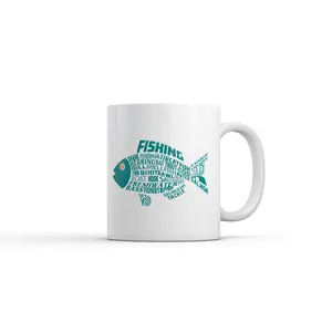 Fish Made Of Text Mug Funny Sarcastic Fishing Graphic Novelty Coffee Cup - 11oz Funny Coffee Mugs Ceramic Printed Drinkware Cup