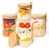 4-Pack 16oz Airtight Glass Canister Jars with Bamboo Lids & Spoons - Reusable Anti-Leak Kitchen Food Storage Kit for Airtight Meal Prep, Portion Control (Containers for Food, Meal Prep Ideas Included)