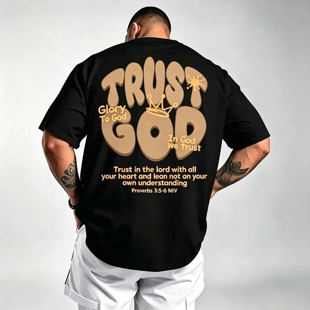 Retro “Trust God” Crown Graphic Tee Christian Faith Casual Wear For Men