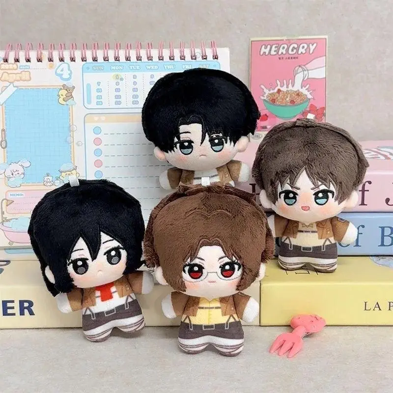 new 10cm Attack on Titan Plush Doll Eren Mikasa Levi Anime Mini Doll Keychain Cute Backpack Pendant Decoration Boys Girls Gift