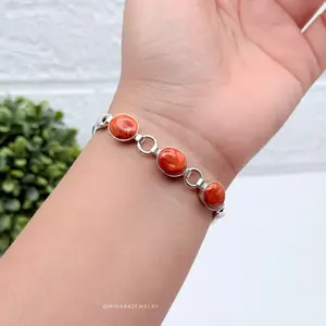 950 Silver Orange Spondylus Bracelet with Elegant Beads & Secure Clasp for Everyday Wear Versatile & Stylish Accessory