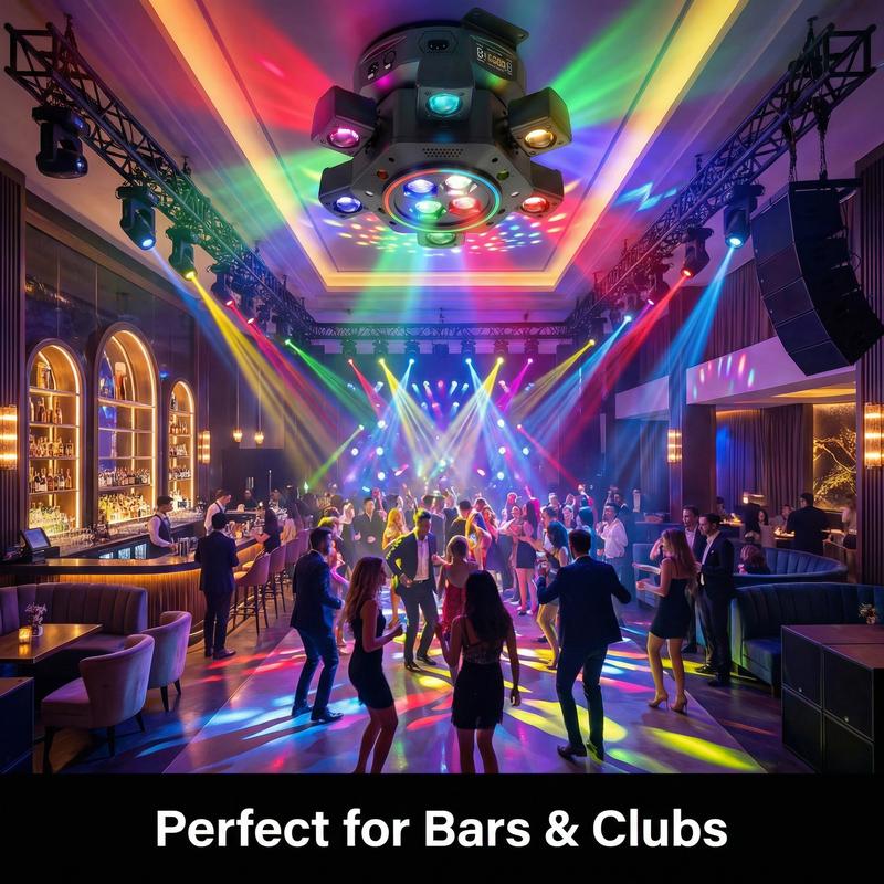 6-IN-1 Moving Head DJ Lights with RGBW 6-Arm Beams Bee-Eyes Effect 4 LED Strobes DMX-512 Sound Activated Stage Lights for Party Disco KTV Wedding Club