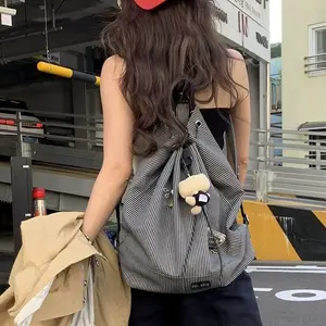 Student Casual Backpack for Women 2025 Summer New Trendy Striped Canvas Bag Versatile Large Capacity Backpack