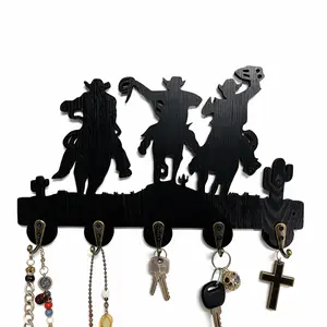 Horse-Riding Themed Wooden Oak Coat Rack, Wall-Mounted Key Hooks Holder, Decorative Home Wall Decoration, Wall Mount Design Front Door Entryway Art, Gift for Special Occasions